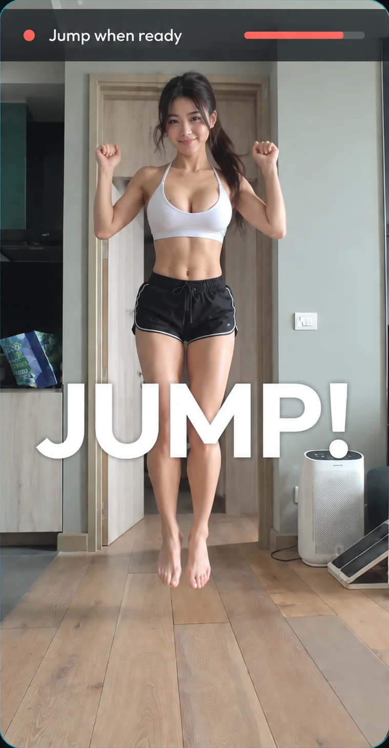 Capture screen with a large JUMP! prompt while the athlete jumps